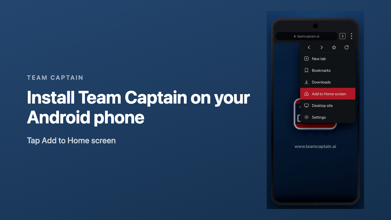 An Android phone in Chrome with the menu open and Add to Home screen highlighted